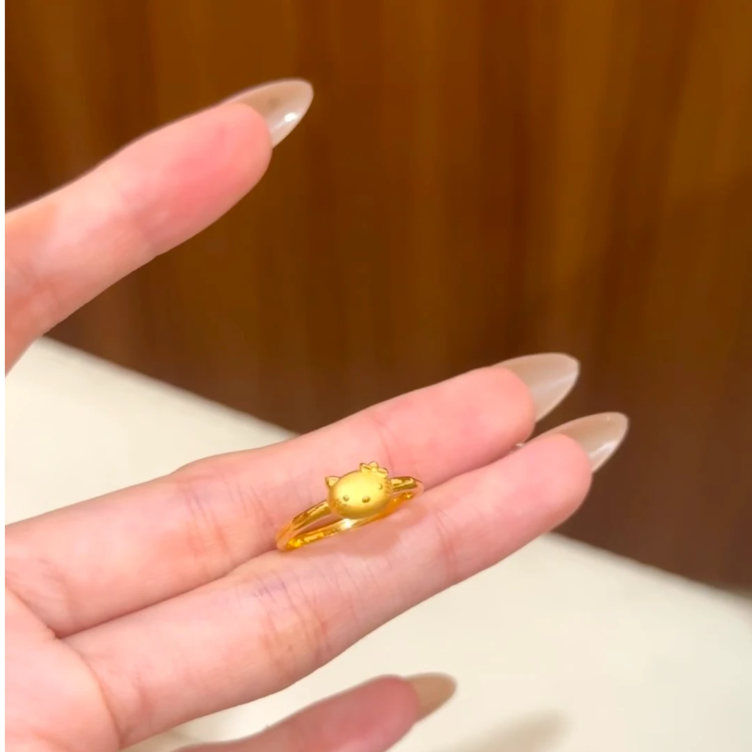 黄金 足金999 5G工艺 KT猫戒指hellokitty开口可调女式金重2.42克