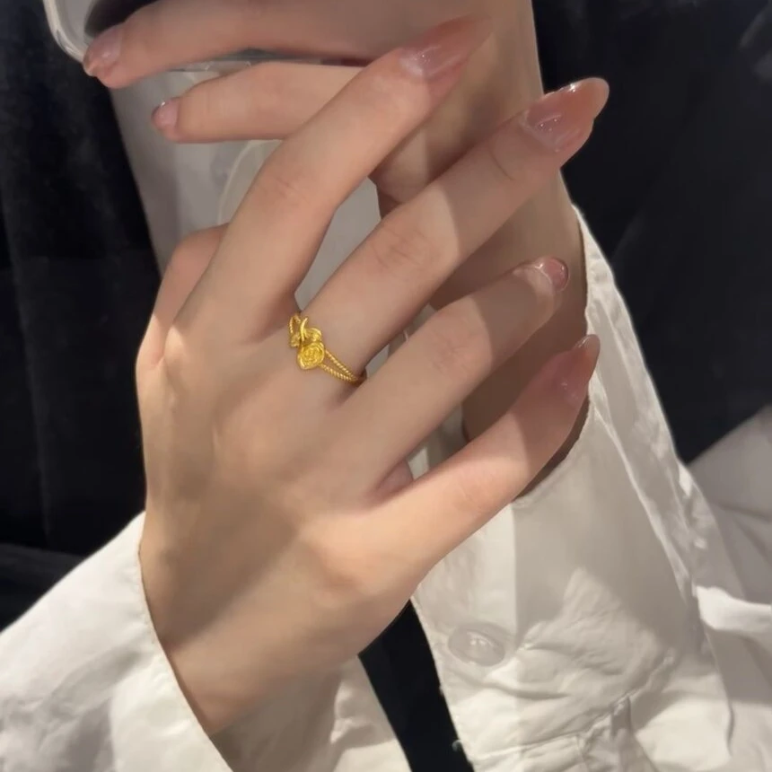黄金 足金999 5G工艺  玫瑰花戒指 开口可调女式 金重4.04克