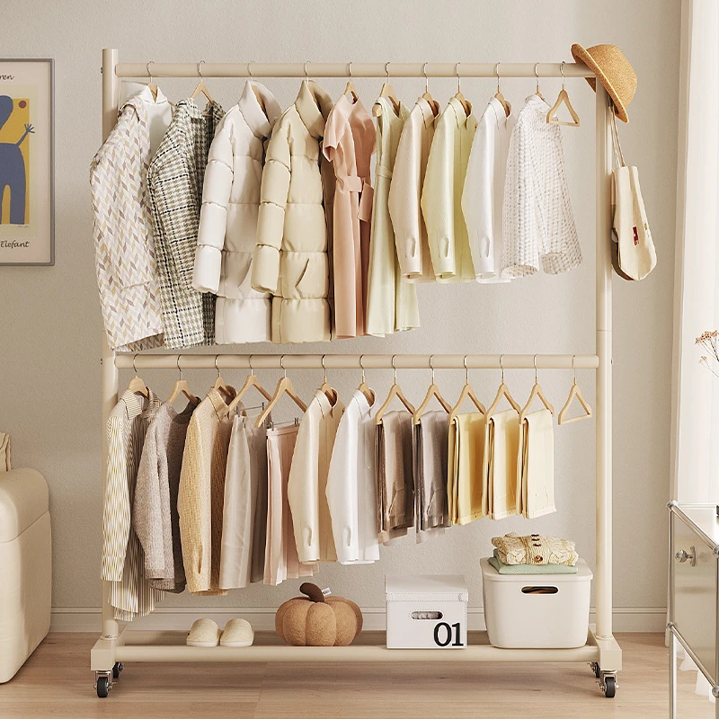 双层衣架落地家用挂衣服架子晾衣架被子成人晾衣架立式收纳置物架