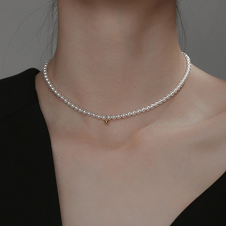 LOVESTAMP/爱登 吊坠925银仿珍珠 baby珠项链3-4mm母贝仿珠项链
