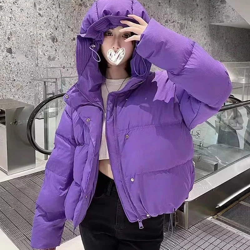 设计感连帽洋气短款棉服外套女宽松大码休闲百搭面包服棉袄小个子