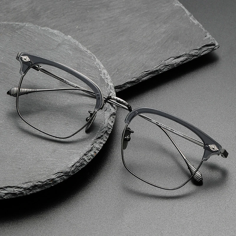 【时尚之选】半框眉线纯钛男士高端复古板材近视眼镜