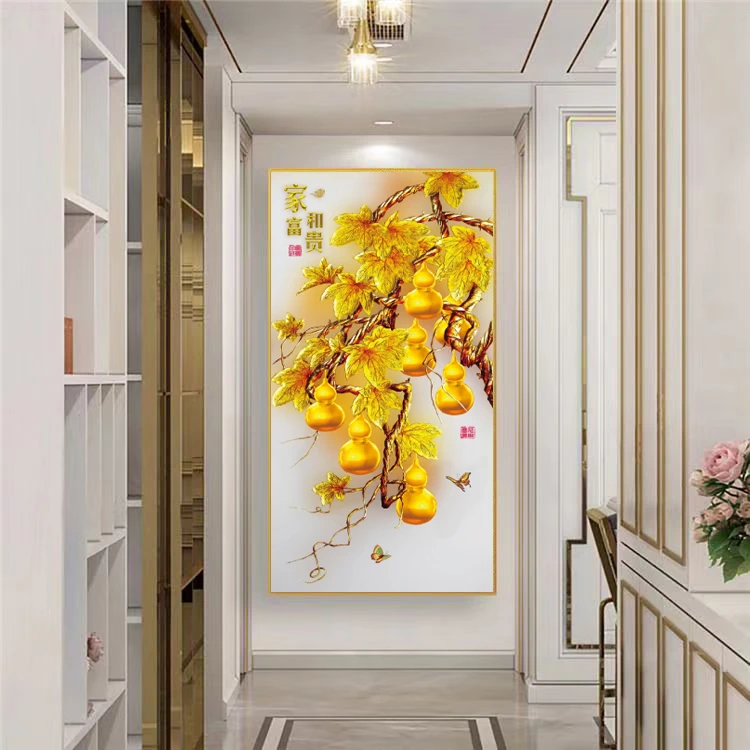 【家和富贵葫芦】入户玄关装饰画铝合金边框晶瓷镶钻画——送货上门。