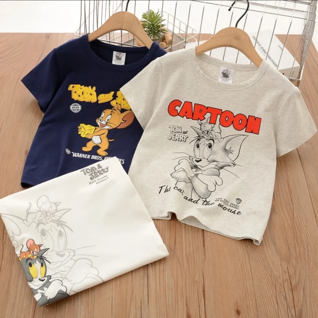 猫和老鼠夏季夏款洋气休闲宽松儿童小童宝宝圆领T恤半袖3件套