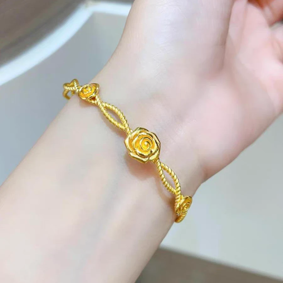 OULLEN 铜合金手镯 轻奢精美高级感超仙玫瑰花手镯女款不掉色饰品