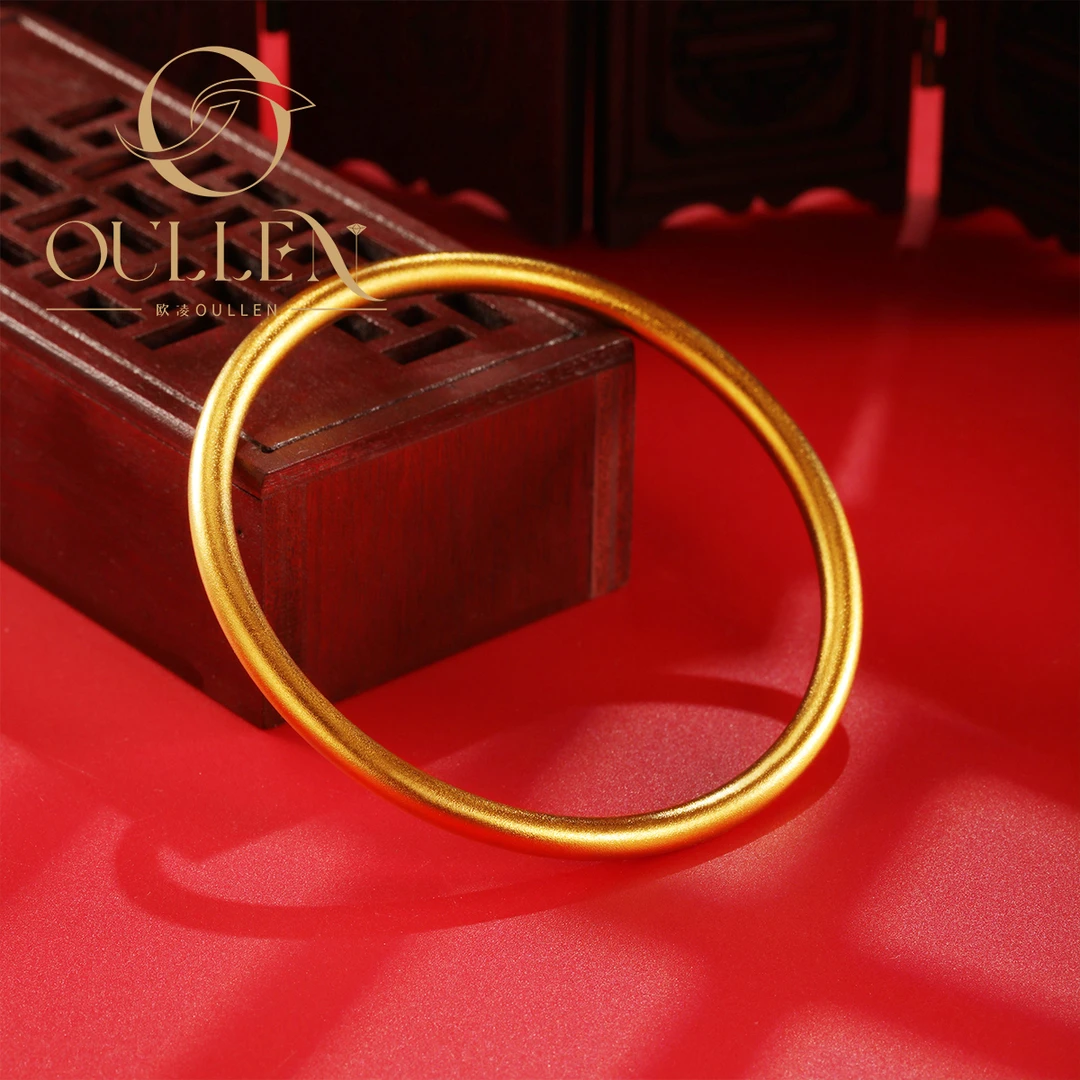 OULLEN 铜合金手镯 新中式时尚经典百搭素圈精美不掉色闭口镯子