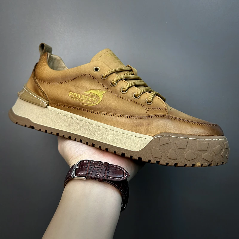 头层牛皮真皮休闲板鞋男士低帮皮鞋百搭男潮鞋软底软面户外防滑