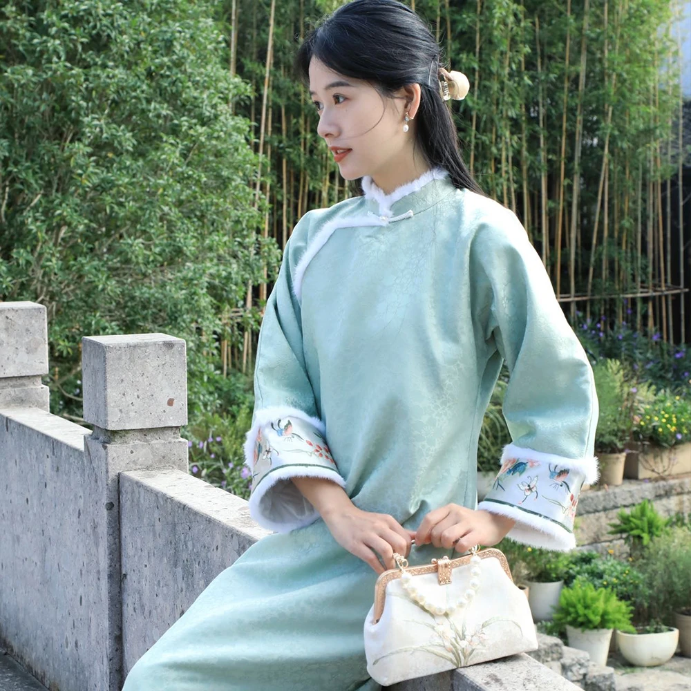 半枫荷【青鸾】冬款全开襟宽袖复古夹棉加厚保暖民国风日常古法旗袍