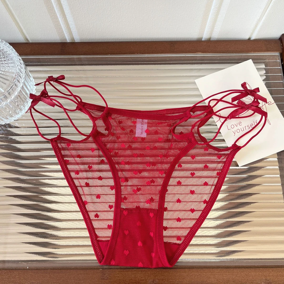 法式性感蕾丝内裤薄款透气棉裆中腰舒适无痕少女生三角短裤头