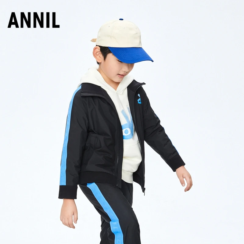 安奈儿男童装加绒里夹克外套新款秋冬装时尚运动冲锋衣AB335528