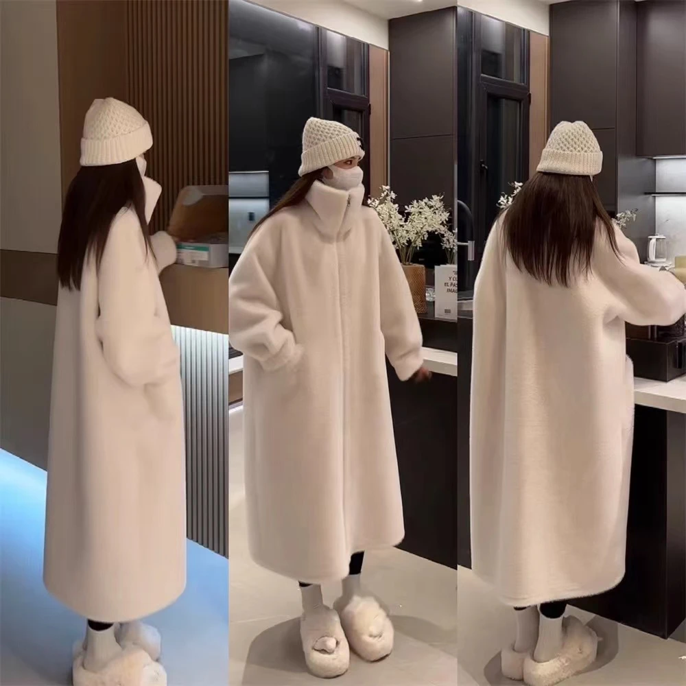 2024年冬季高级新款欧貂绒毛毛外套女长款拉链环保皮草