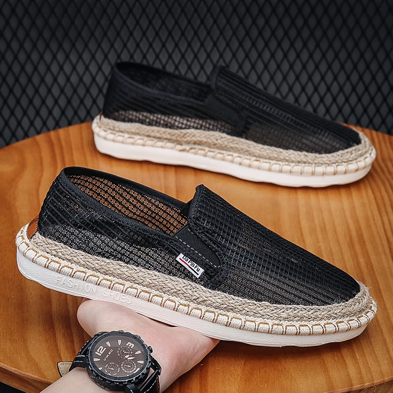 春夏网鞋男2024新款一脚蹬网面透气懒人驾车渔夫鞋休闲老北京布鞋