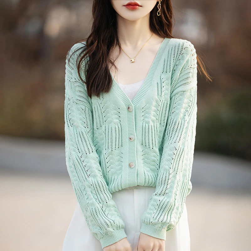 秋冬加厚提花镂空针织大版开衫