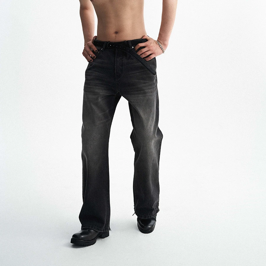 Freshclean复古做旧雪花水洗破坏经典vintage宽松休闲直筒牛仔裤