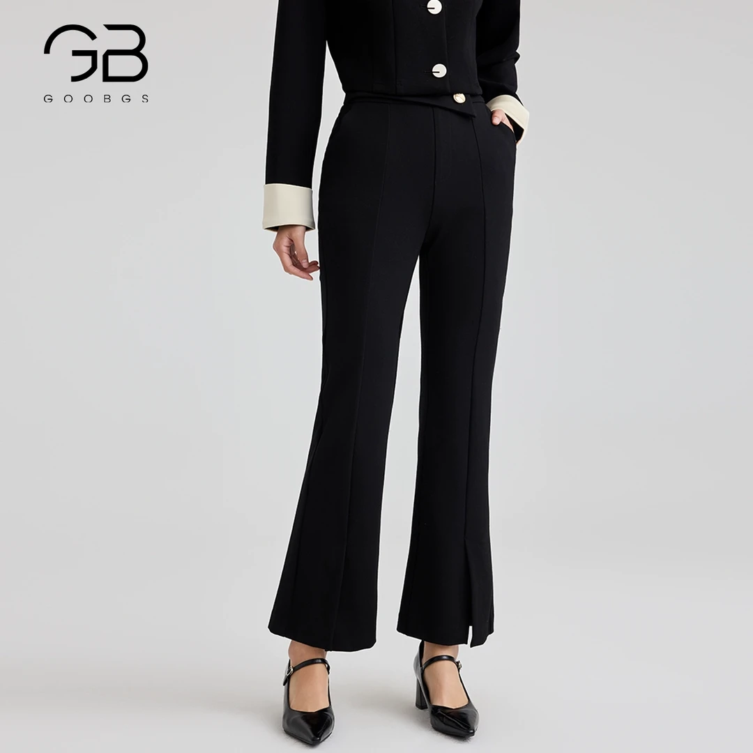 GOOBGS高腰休闲裤黑色喇叭裤G5191022-6