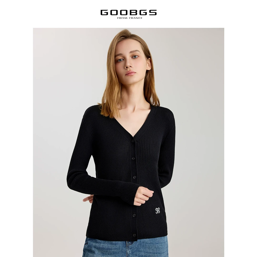 GOOBGSV领毛针织开衫女纯色毛衫G3374787