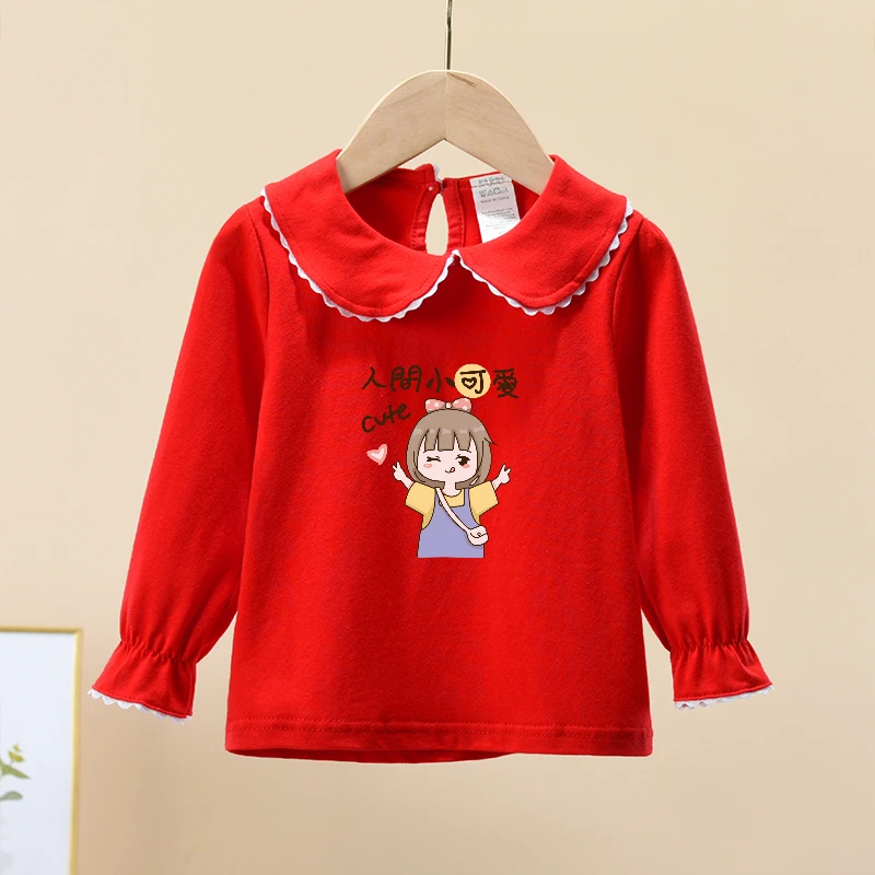 女宝宝打底衫2025秋季女童小童韩版洋气蕾丝边上衣婴幼儿长袖T恤