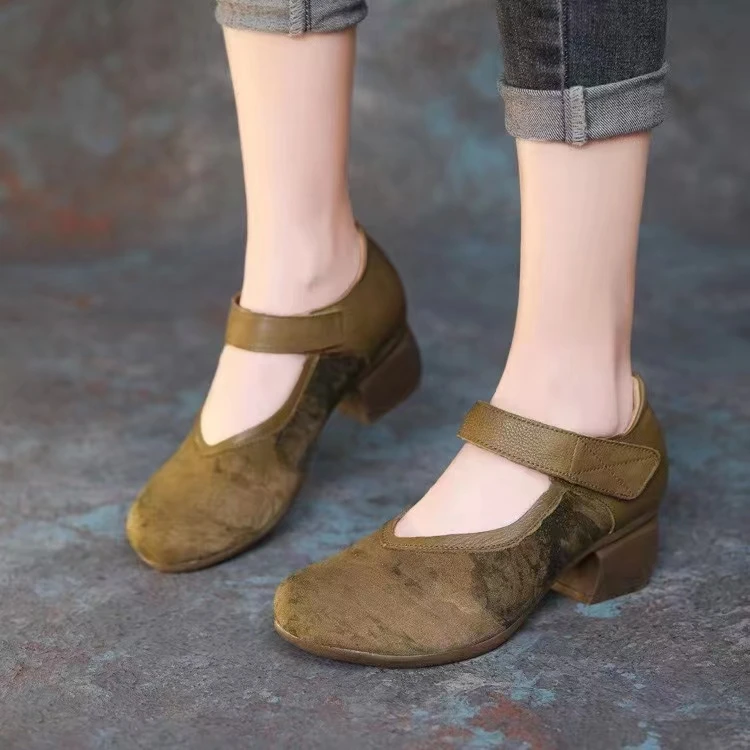 【名衣坊精选】新款式时尚必备百搭中跟圆头大气上档次优雅妈妈鞋