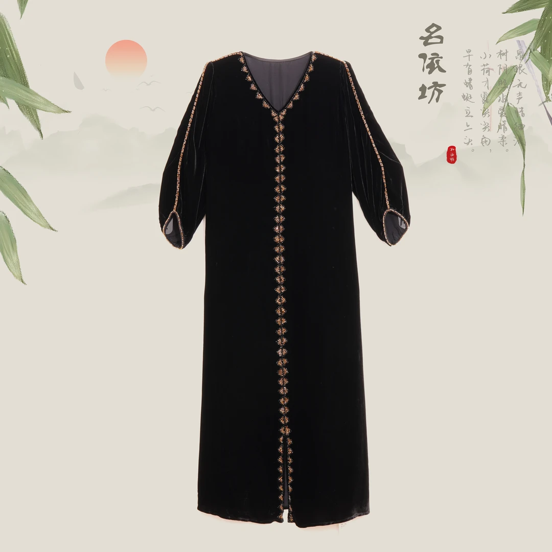 【名依坊精选】高贵奢华百搭时尚设计师轻奢桑蚕丝优雅连衣裙18气质