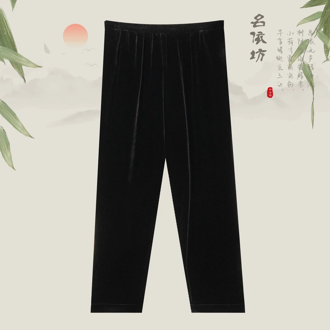 【名衣坊精选】时尚百搭女士黑色复古中式中国风金丝时尚休闲裤35