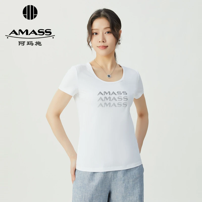 AMASS阿玛施 夏季简约新款修身圆领短袖T恤5300989  休闲百搭黑色