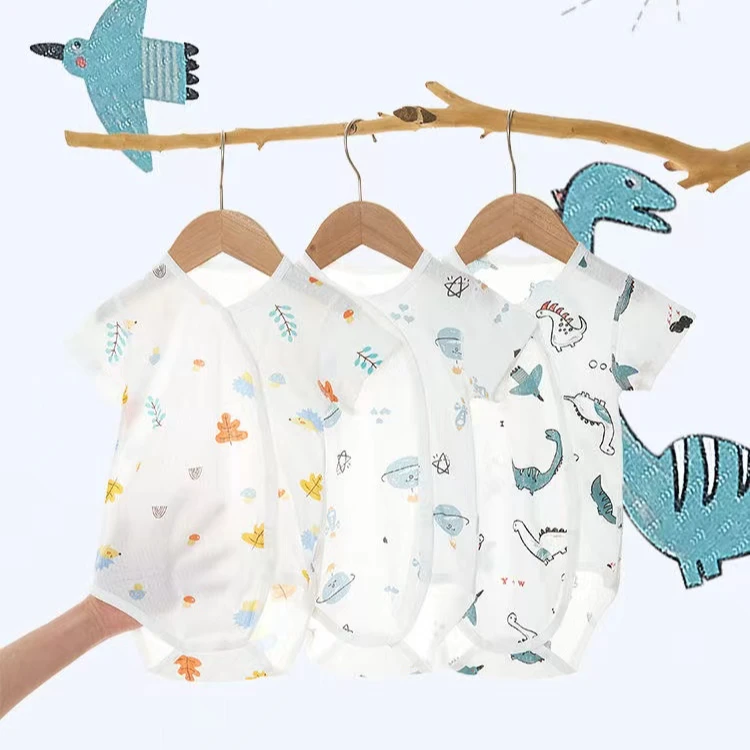 新生幼儿无骨连体衣男女宝宝纯棉短袖包屁衣三角哈衣睡衣夏季薄款