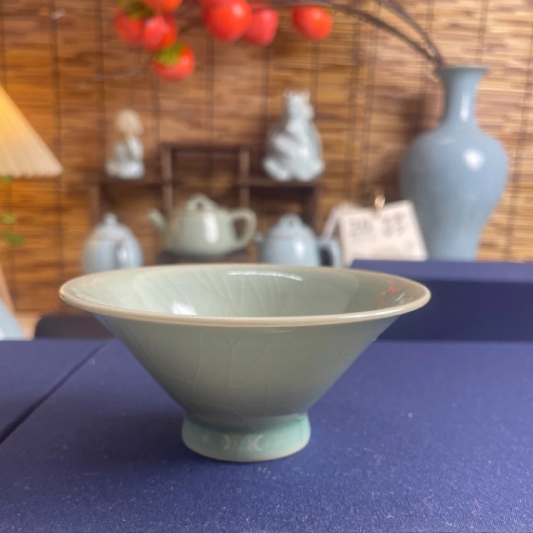 青荷轩省工斗笠主人杯70ml仿古釉亮感纯手工原矿汝瓷汝窑主人杯