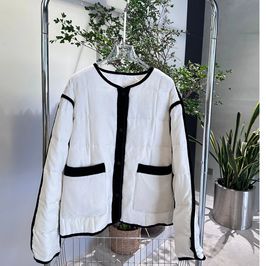 Closoul6009真丝丝绒圆领口袋鹅绒服