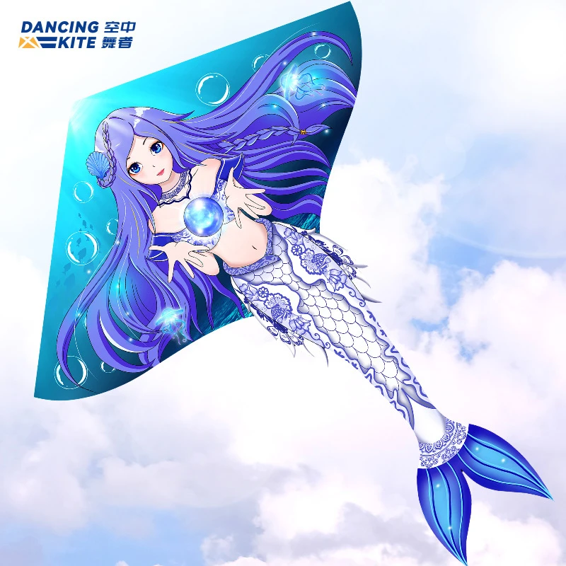 青花瓷美人鱼风筝+200米线轮潍坊大人儿童通用微风易飞风筝