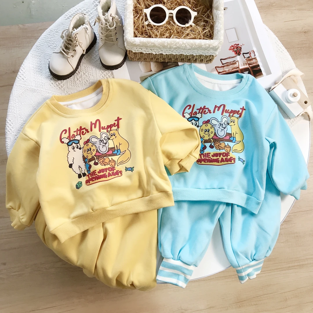 N2428儿童童装萌娃国庆穿搭开学穿搭春秋     卡通休闲套装T1012