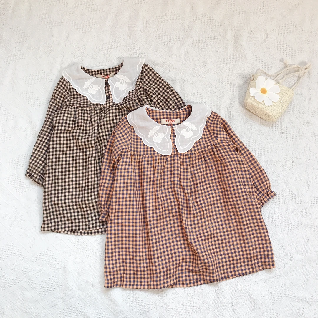 N1226女童春秋款时尚清新百搭洋气气质加绒格子连衣裙XHDGQ93010