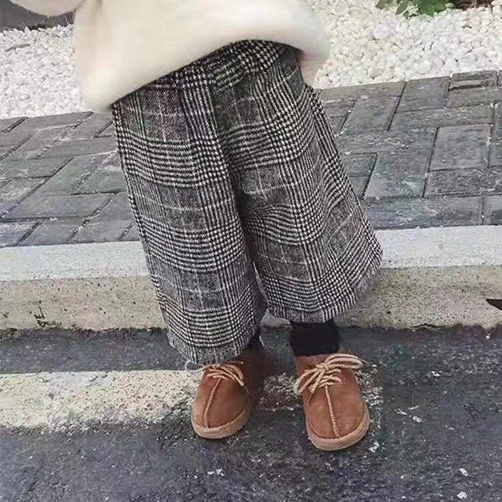 N0065儿童秋冬洋气时尚百搭宝宝绒裤子加绒格子假两件裤子26733-2