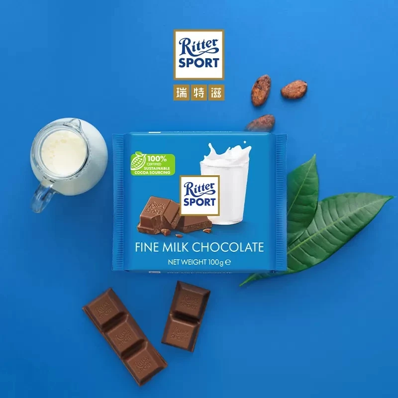 德国原装进口Ritter Sport瑞特滋牛奶巧克力100g纯可可脂排块零食