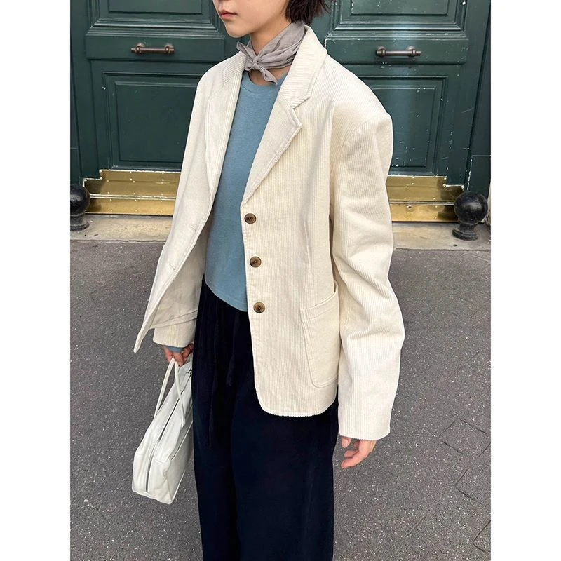 《NO退换福福款》韩系气质百搭灯芯绒西装 03037