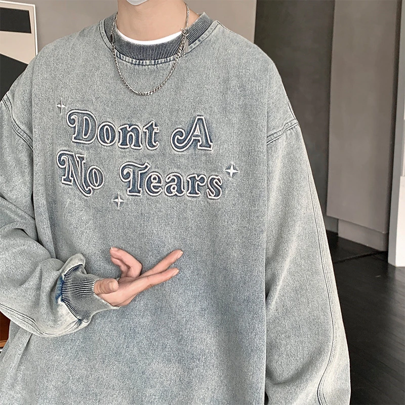 Note 麻友眼泪23096 小码福利 牛仔拼接logo全刺绣两色卫衣