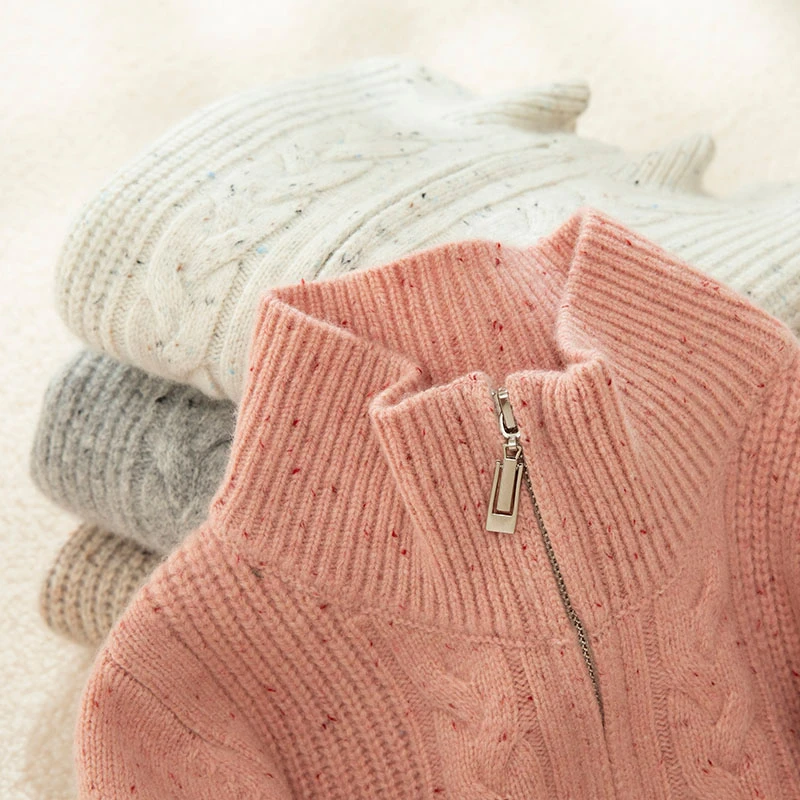 24秋冬新款加厚男女童同款羊毛衫针织开衫外套点纱羊绒拉链高翻领