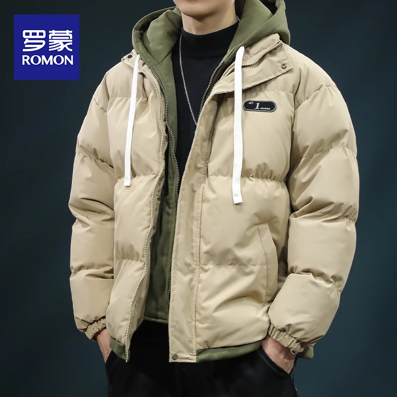 罗蒙冬季假两件棉服男款加绒加厚棉袄上衣服男士冬款外套2025爆款
