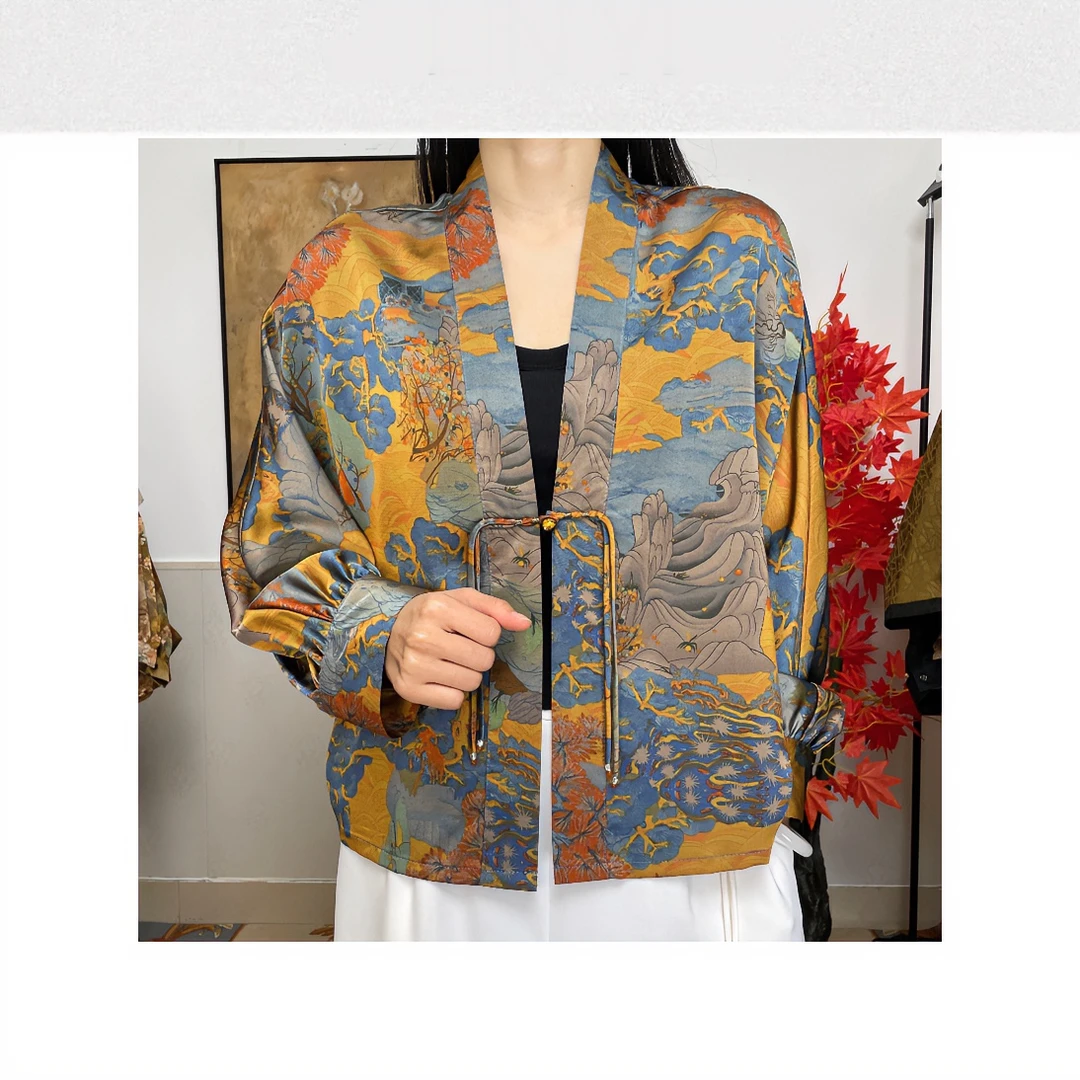 8-379 新款中式国风妈妈装时尚洋气压花显瘦休闲外套