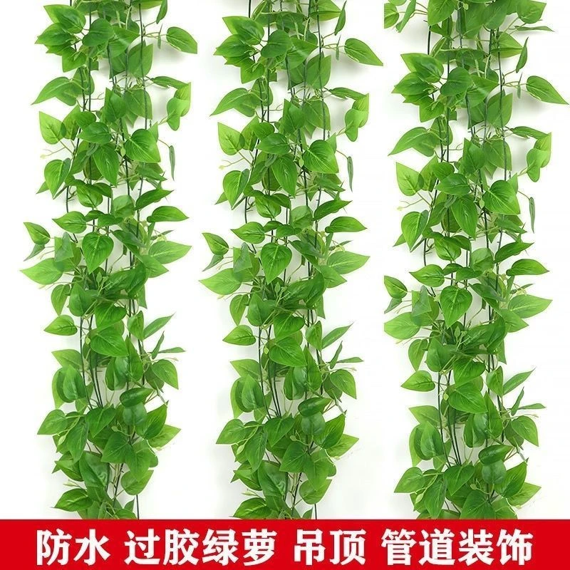 仿真藤条绿萝叶塑料假花绿植室内绿藤蔓拉花假树叶墙上遮挡绿叶子