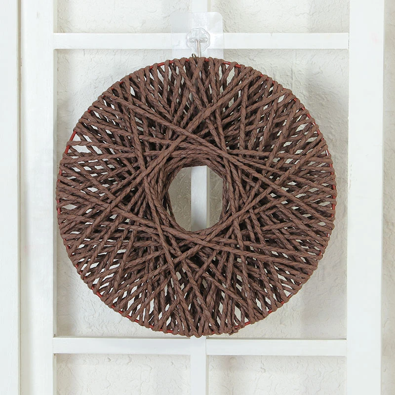 仿真花瓶花盆飞盘壁挂铁艺花篮藤编壁挂花器装饰假花草编藤编花艺