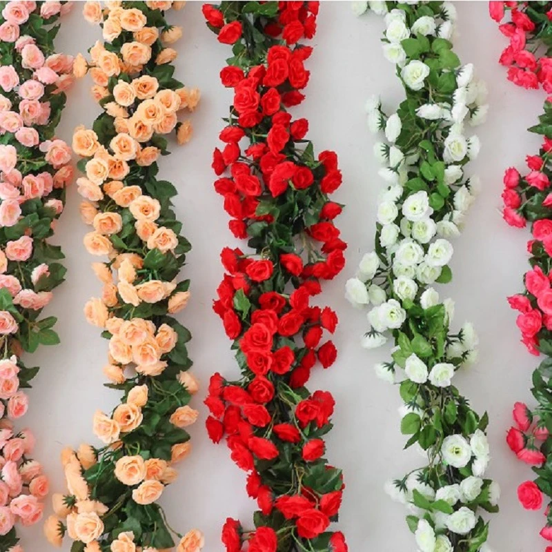 仿真玫瑰花假花绿植长条藤蔓吊顶装饰花客厅空调管道装饰缠绕花藤