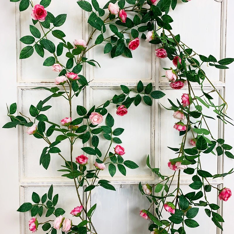 仿真花藤维多利亚玫瑰花藤婚庆假花装饰藤条管道缠绕铁丝藤蔓假花