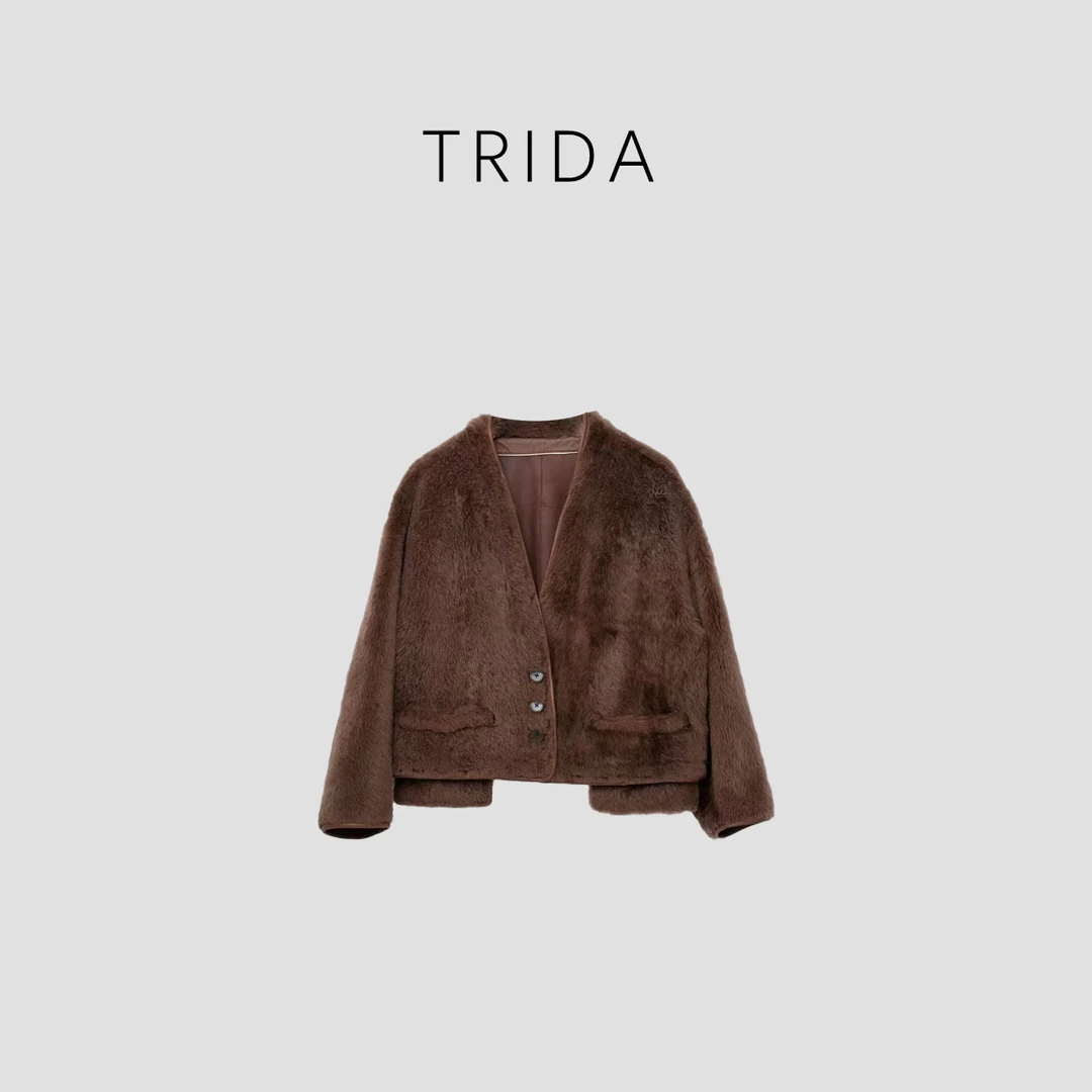 【九妹极简】栗棕色“浮世德”时尚绒感时尚外套10073A