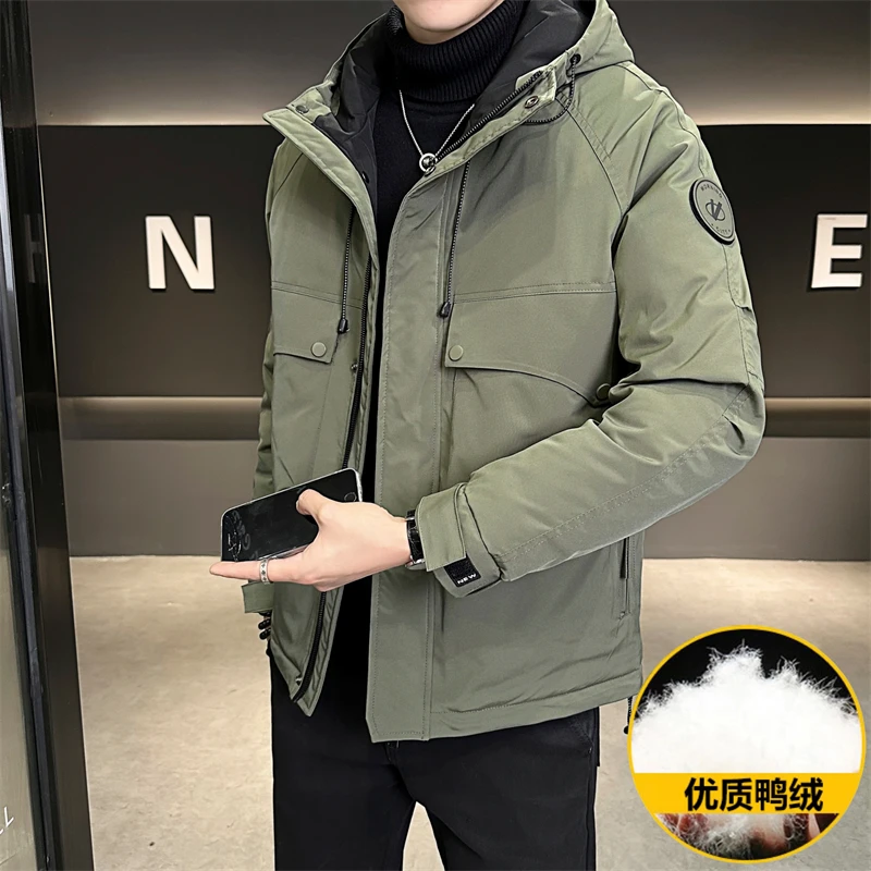 2024冬季新款男士连帽羽绒服休闲加厚百搭潮流工装夹克