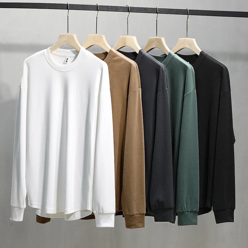 2024春季新款男士长袖T恤纯色百搭打底衫圆领高弹爆款简约宽松T恤