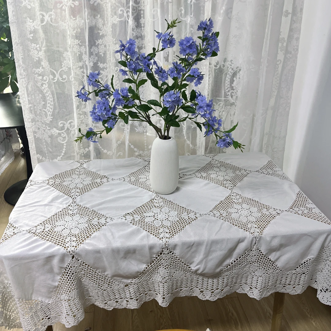 DY121-12-1麻质（130*160cm长方）白色净版镂空桌布