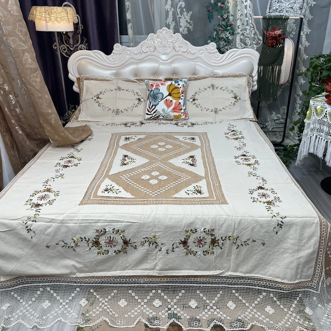 DY003-1棉质（220*270cm+50*70cm/3P）米色网扣床盖