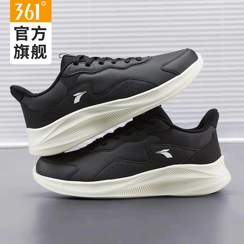 361°男鞋秋冬季官方旗舰防水皮面运动鞋男黑色加厚保暖休闲跑步鞋