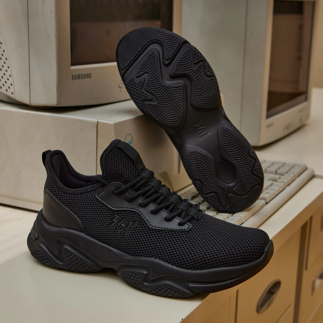 361°女鞋黑色运动鞋飞织休闲鞋夏季网面透气软底百搭轻便情侣鞋子