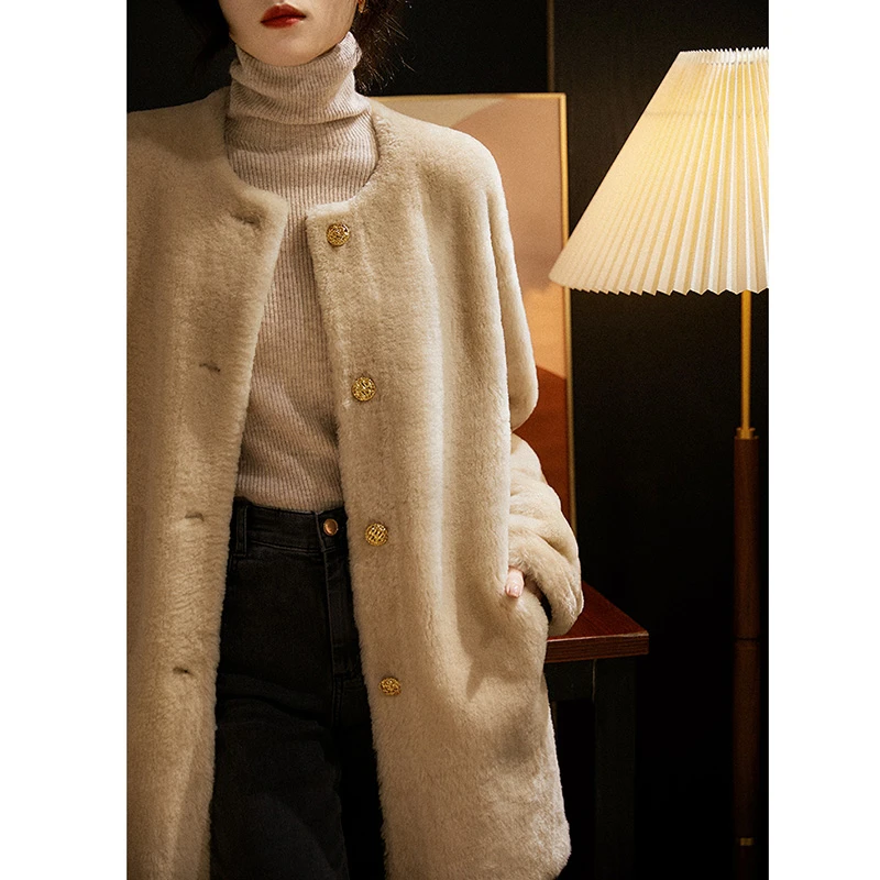 CCOGGO/初格【100%羊毛】秋冬季时尚百搭简约款颗粒女士外套HLB412